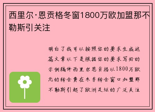 西里尔·恩贡格冬窗1800万欧加盟那不勒斯引关注
